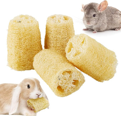 BNOSDM Bunny Chew Toys Natural Loofah 4PCS Bunny Teeth Grinding Toy Rabbit Fiber-Rich Treats Pet Entertainment Accessories for Rabbits Chinchillas Guinea Pig（L）