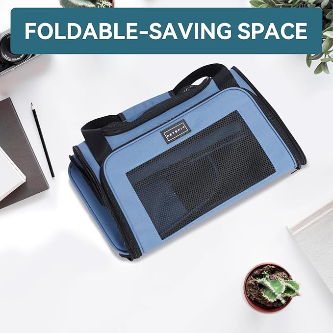 PETSFIT Dog Carrier for Small Dogs, Small Dogs Carrier Bag, Soft-Sided Pet Carrier with a Safety Leash for Pets Up to 25 Lbs (Large, Blue)