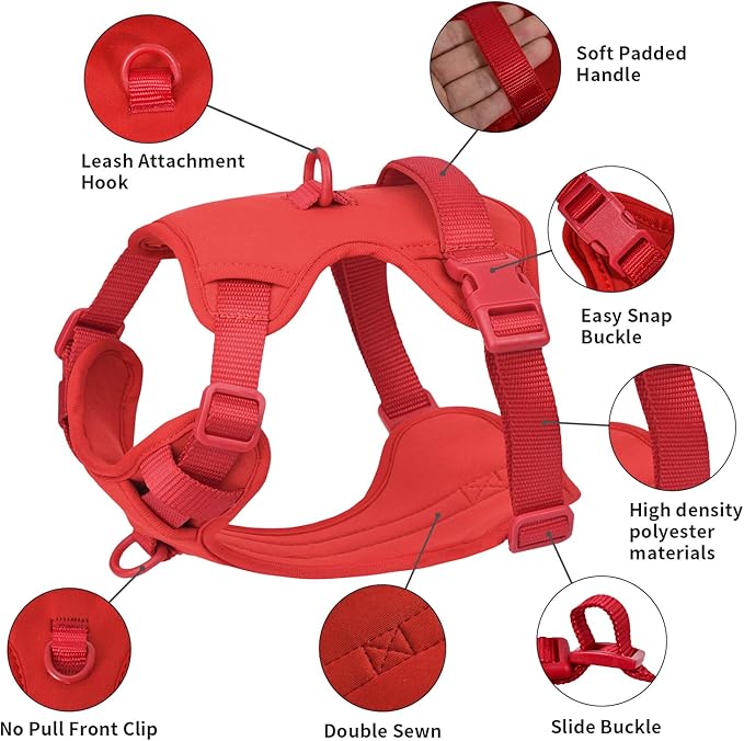 AIITLE Easy Walk Dog Harness, No Pull Pet Harness with 4-Point Adjustable Design, Easy Control Handle for Walking Running Training, Escape Proof Vest Harness for Small and Medium Dogs Red S
