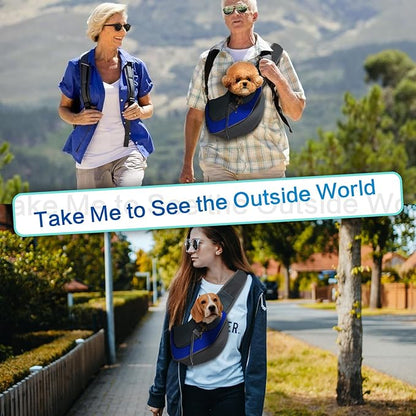 Dog Sling Carrier, Up to 5 lbs, Dog Papoose with Zipper Touch Pocket, Hand Free Breathable Mesh Puppy Carrier, Crossbody Satchel Dog Purse for Outdoor Travel, M, Blue