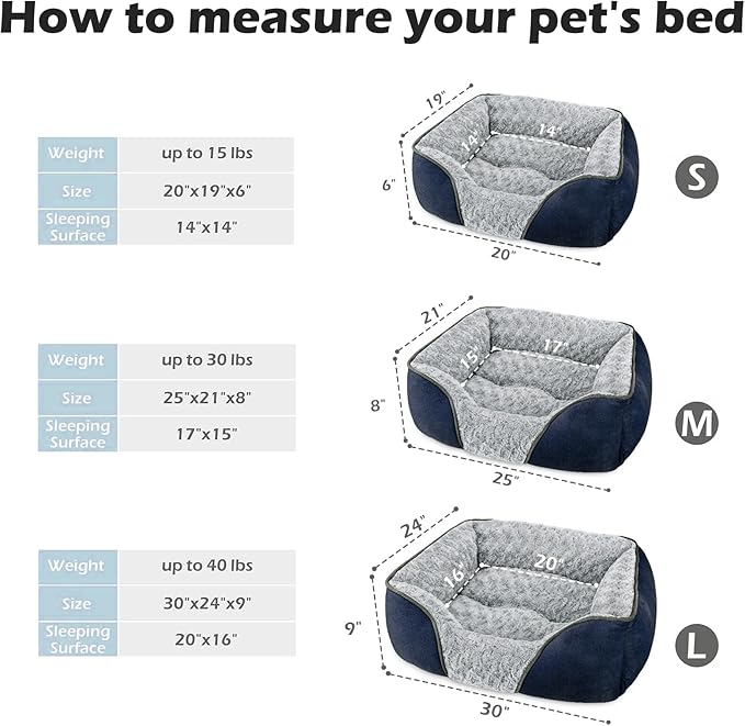 INVENHO Large Dog Bed Rectangle Washable Orthopedic Soft Calming Sleeping Durable Pet Cuddler with Anti-Slip Bottom