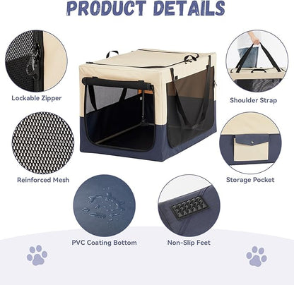 A4Pet Portable Dog Crate, Foldable Dog Crate - 40 Inch Adjustable Stainless Steel Frame, Lightweight, Durable and Soft Crate with 3-Door, Soft Sided Dog Kennel