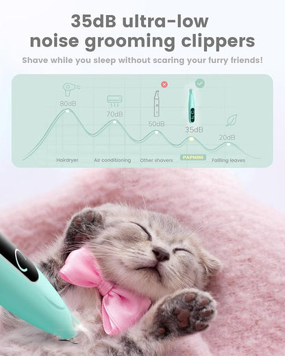 Dog Paw Trimmer with LED Display, 35dB Ultra-Low Noise Paw Trimmer for Dogs, Cordless Dog Clippers for Grooming with LED Light, Type-C Rechargeable Dog Hair Clippers for Paws, Ears, Face, Rump