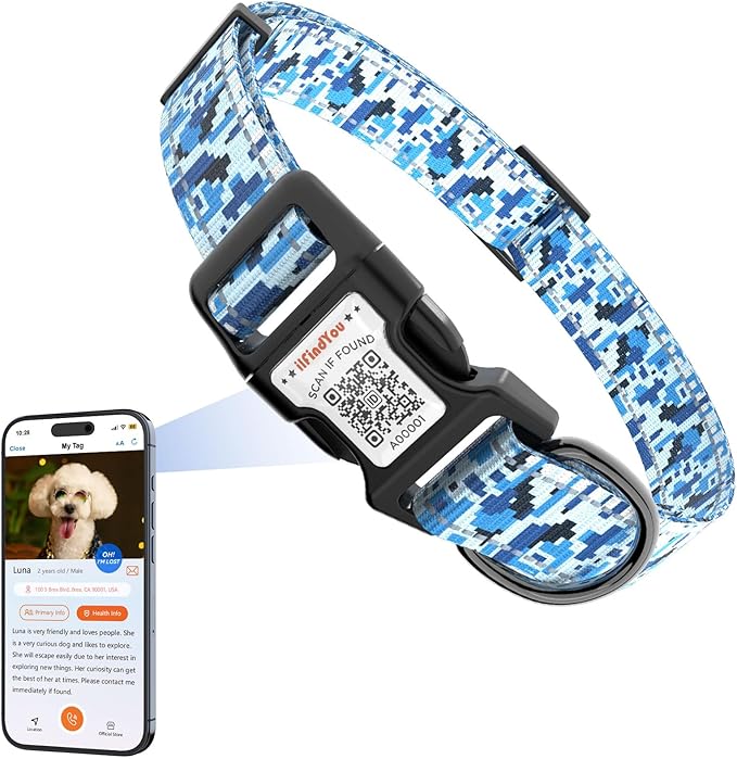 Reflective Dog Collars for Medium Dogs Soft Nylon Camo Blue Sized S