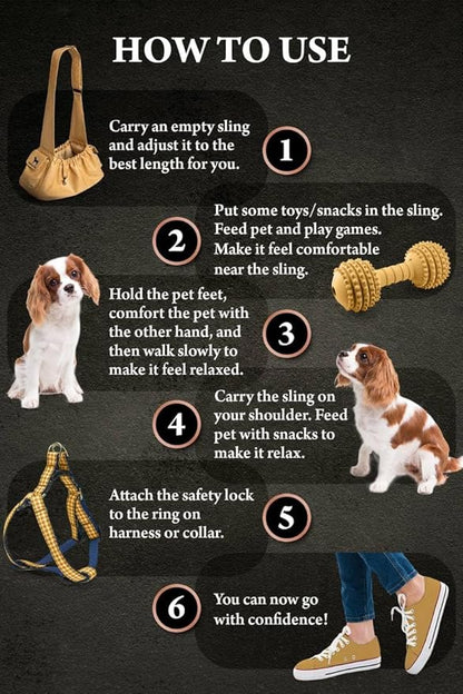 Noah & Paw Dog Sling Carrier for Small Dogs 5-18lb, Dog Sling for Small Dogs and Cats, Dog Carrier with Adjustable Padded Strap, Vegan Leather Lined with Fur, Double Safety Feature, Machine Washable