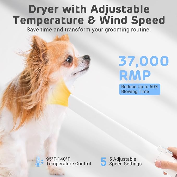 iPettie D23 Pro Pet Grooming Kit for Dogs: Vacuum Dog Brush and Dog Trimmer Vacuum  95°F-140°F Adjustable Temperature, Adjustable Wind Speed, 23000 PA Suction for All Pet Grooming Needs
