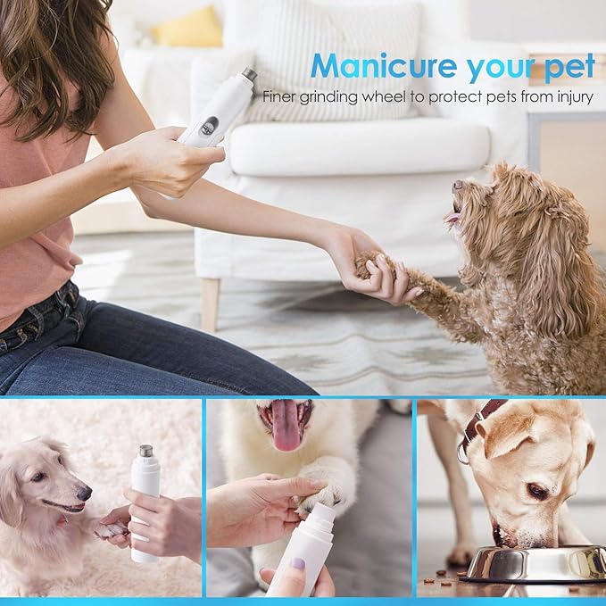 UniQu Dog Nail Grinder, 2-Speed Electric Rechargeable Pet Nail Trimmer with Low Noise Grooming Smoothing and Trimming, Perfect for Small Medium Dogs & Cats