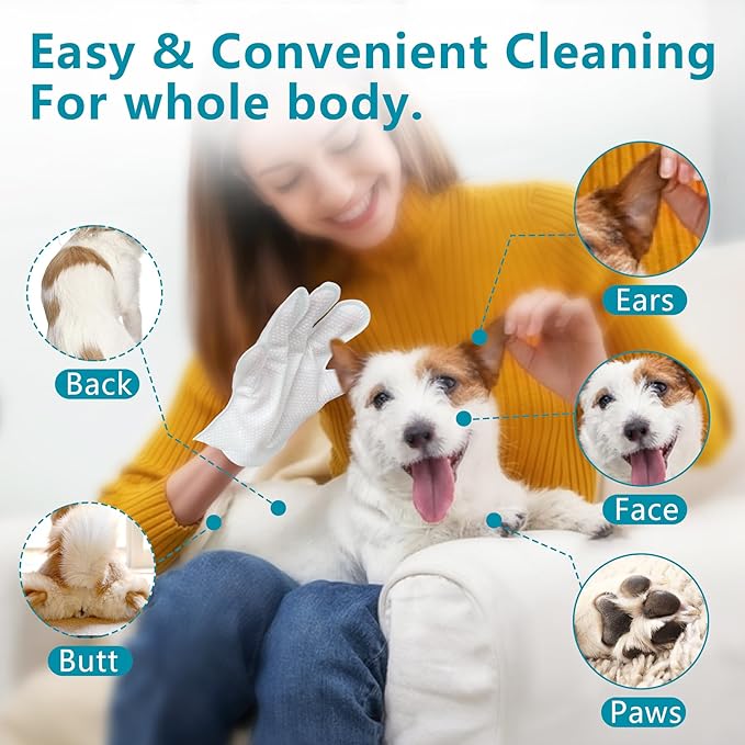 L&W BROS. Dog Wipes Gloves 10 PCS Individually Packaged, Flush-Free, Safe, Alcohol-Free, and for Convenient Grooming Cleaning Deodorizing Hypoallergenic Wipes Disposable Premium Pet Wipes (Unscented)