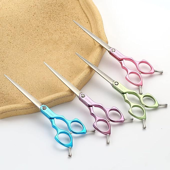 6.5" Dog Grooming Scissors Ultra-Light Aluminum Handle Scissors for Dogs and Cats Straight Blade Cutting Shears Professional Pet Quick Trimming Sharp (Purple-Straight)