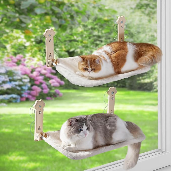 Cat Window Perch, Cordless Foldable Cat Window Hammock with Removable Soft Cover for Indoor Cats, Resting Seat for Inside (Yellow, Large 2Pcs)