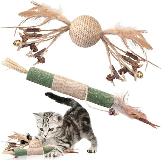 PAZ'S GIFT Cat Toys Catnip Toys Cat Kick Toy Natural Silvervine Catnip Sticks Kitten Teeth Molar Chew Toys, cat Indoor Toys Interactive cat Cleaning Teeth,Reduce Obesity and Loneliness 2-Pack