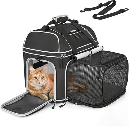 Expandable Pet Carrier: NOBLE DUCK Soft-Sided Cat Dog Carrier Airline Approved Small Medium Large Cats Dogs Portable Travel Carrier Up to 25 Lbs Black