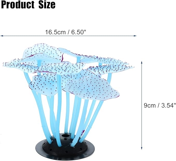 VOCOSTE Soft Silicone Glowing Aquarium Mushroom Coral, Fluorescence Aquatic Artificial Coral for Fish Tank Decoration, Blue