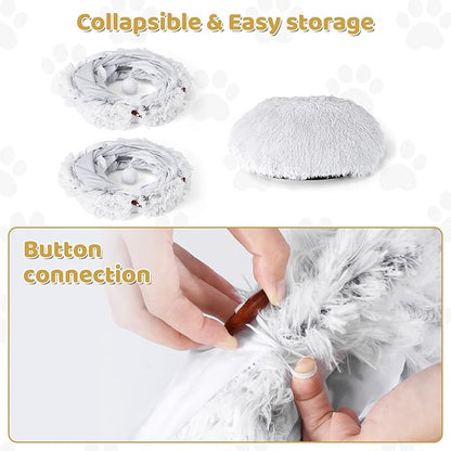 Odoland Cat Tunnel Bed with 20 Cat Toys - Indoor Plush Kitten Couch,Detachable Cats Cave Donut Tunnel & Soft Kitten Toy Set-Cozy Cat Furniture Grey