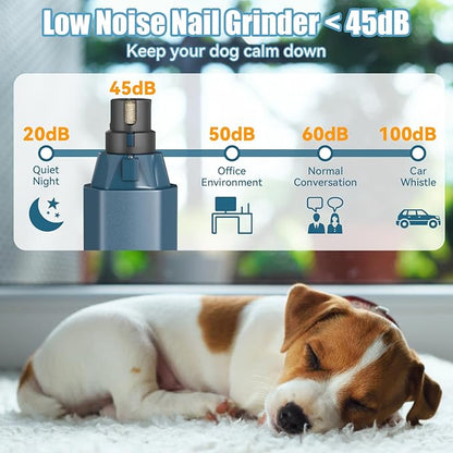 Dog Nail Grinder, Dog Nail Trimmers and Clippers Kit, 5 Speeds Nail Grinder for Dogs, Rechargeable Dog Nail Grinder with LED Light, Nail Grinder for Dogs Quiet, Nail Trimmer Nail Grinder for Dogs Cats