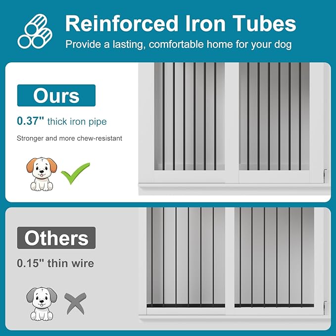 71'' Dog Crate Furniture for 2 Dogs, Wooden Double Dog Crate Large Breed with Cushion, XXL Indoor Dog Kennel Tv Stand End Table with Divider for Large Medium Dogs