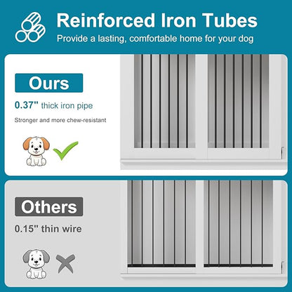 71'' Dog Crate Furniture for 2 Dogs, Wooden Double Dog Crate Large Breed with Cushion, XXL Indoor Dog Kennel Tv Stand End Table with Divider for Large Medium Dogs