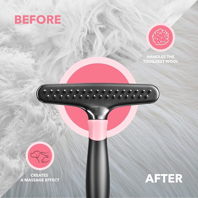 Dog rake deshedding dematting Brush Comb - Undercoat rake for Dogs, Cats, matted, Short,Long Hair Coats - Brush for Shedding, Double Row Stainless Steel pins - Reduce Shedding by 90% (Pink)