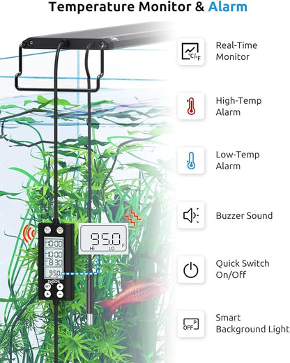 SEAOURA Aquarium Plant Growth Light, 30-36in Full Spectrum LED Fish Lights with Temperature Monitor, 24/7 Programmable with Power Off Memory, WRGB Custom, 20 Dimmable for Freshwater Aquariums