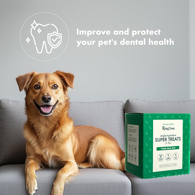 King Lou Pets - Whole Duck Feet for Dogs - Single Ingredient Treat - Dehydrated Dog Treats - USA-Made Dog and Cat Treats - Collagen, Glucosamine, Chondroitin for Hip and Joint Health - 40 Count