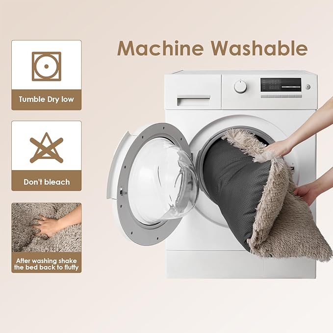 EHEYCIGA Fluffy Dog Crate Bed for Small Dogs, Plush Faux Fur Dog Crate Pad, Calming Anti Anxiety Small Dog Bed for Crate, Washable Soft Warm Dog Crate Mat with Non-Slip Bottom, Taupe