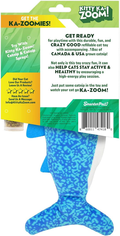 ZOOMIE Shark Kicker - Refillable Catnip Toy + Catnip | High Potency Hand Harvested Fresh | Soft Plush for Engaging Play