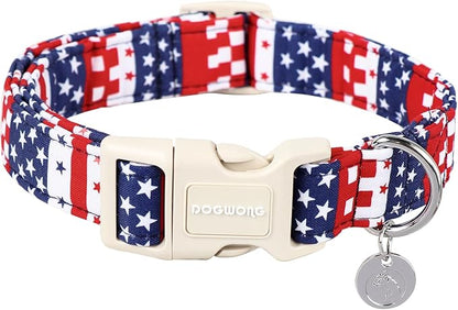 DOGWONG Cotton Dog Collar, Patriotic Dog Collar Durable Soft Natural Fabric Pet Dog Collars Cute Patriotic Puppy Necklace for Small Medium Large Dog