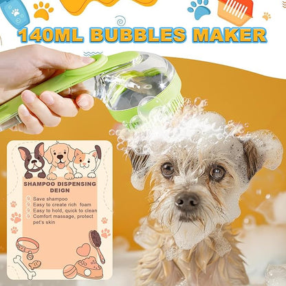 3Pcs Dog Bath Brush, Dog Scrubber for Bath, Dog Shampoo Brush Bubble Maker, Dog Paw Washer, dog grooming Massage Brush with Adjustable Ring Handle, dog accessories for Short & Long Hair -Green
