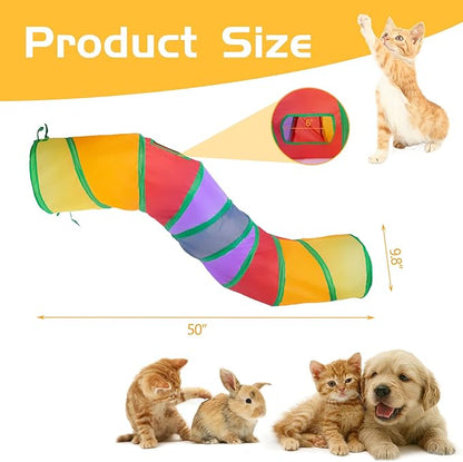 Sheldamy Cat Tunnel, S-2-Way Cat Tunnels for Indoor Cats, Collapsible Cat Play Tunnel, Interactive Toy Maze Cat House with 1 Play Ball for Cats, Puppy, Kitty, Kitten, Rabbit (Multicolor)