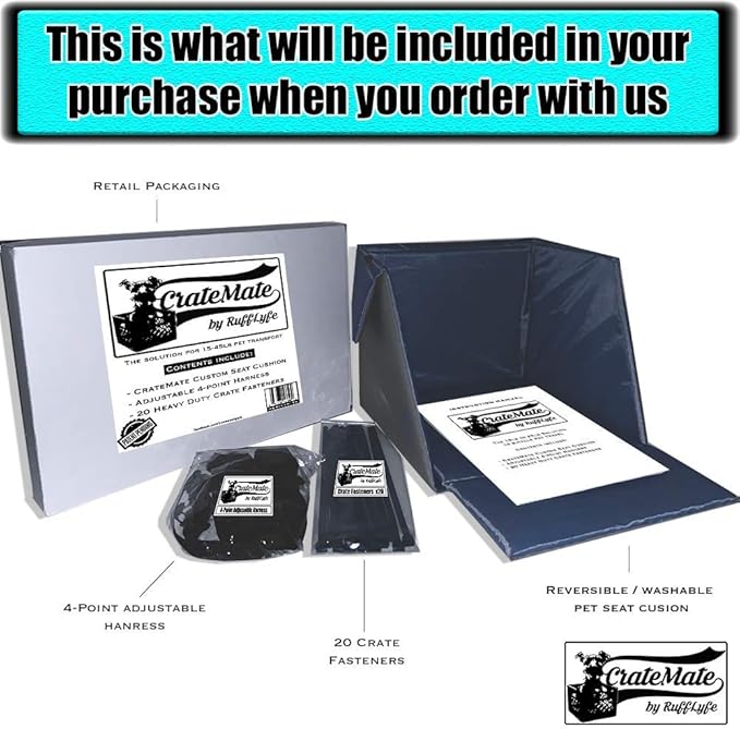 DIY Crate Conversion/Bike Dog Carrier Package (Crate NOT Included) Padded Liner is 2 Sizes in One + 4 Point Safety Harness & Crate Fasteners Holds Pets 20lb+ for Safe Pet Bicycle Travel