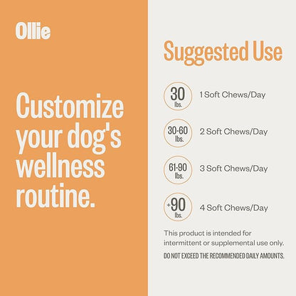 Ollie Dog Skin & Coat Supplement, Soothes Irritated Skin, Promotes Healthy & Shiny Fur & Coat, 60 Count Appx.