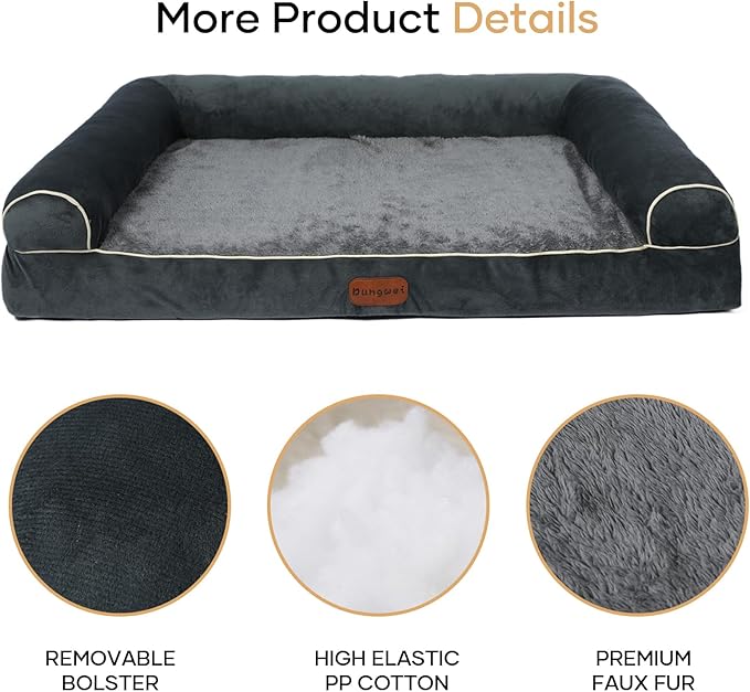 Dog Beds Large Sized Dog, Orthopedic Dog Bed, Waterproof Dog Bed, Washable Dog Bed, 47" x 31" x 8" Dark Gray