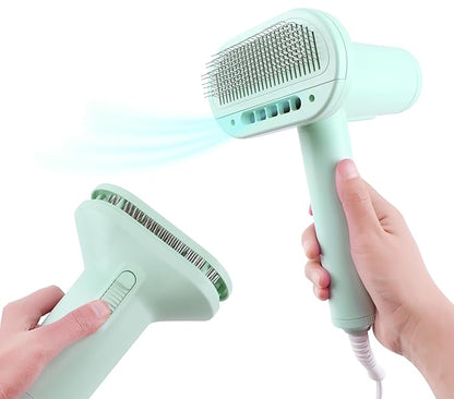 2-in-1 Dog Hair Dryer and Brush - Low Noise Operation, Overheating Protection, 3 Temperature & Airflow Settings, Self-Cleaning Button - Ideal Dog Brush for Short Haired Dogs (Green)