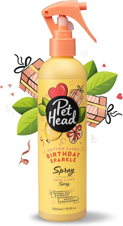 Pet Head Birthday Sparkle Dog Deodorizer Spray | Cotton Candy Scent| Ideal for Dogs with Sensitive Skin | Dog Birthday Present | Vegan | Gentle Formula for Puppies | Made in USA | 10.1 fl. oz.
