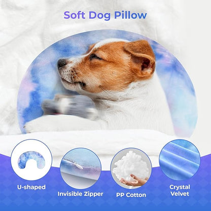 Dog Pillow, U-Shaped Dog Calming Pillow for Pet, Soft Dog Neck Pillow Machine Washable Dog Bed Pillow for Dog and Cat Enhance Sleep Quality (Purple Blue, Medium)