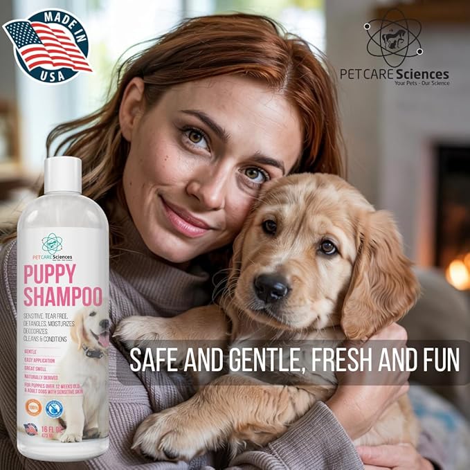 16 fl oz Tearless Puppy Shampoo and Conditioner - Anti Itch Dog Shampoo Sensitive Skin - Coconut Oil Oatmeal Pet Shampoo for Puppies