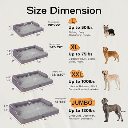 Orthopedic Large Dog Bed Washable, Orthopedic Dog Bed with Washable Removable Cover, XLarge Orthopedic Dog Beds for Large Dogs, Waterproof Pet Beds and Non-Slip Bottom, Extra Purple Large Dog Bed