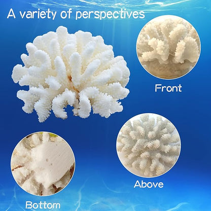 PINVNBY Artificial Coral Ornament Underwater Sea Plants Decorations Craft Resin Aquarium Plants for Fish Tank Decor Landscape (White)