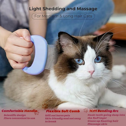 SKYPIA Dog & Cat Combs For Home Grooming Massage Kit  2-IN-1 Detangler Brush with Massaging Shell Comb For Long & Curly Hair, Removes Knots, Mats and Tangles Pet Hair Remover Soft Dematting and Deshedding For Dog Puppy Rabbit (Blue, 2 Pcs)