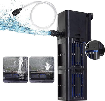 Aquarium Filter Water Flow Adjustable for 55-200 Gallon Fish Turtle Tank 400GPH Biochemical Filtration 4in1 Submersible Internal Powerful Pumps & Filters Keep Freshwater Saltwater Crystal Clear Large