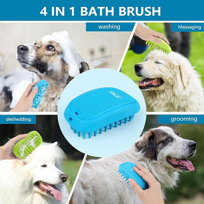 2 Pack Silicone & Rubber Pet Grooming Brushes - Bath, Massage & Shedding Brushes for Dogs & Cats with Long or Short Hair