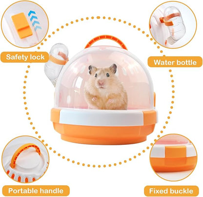 Hamster Carrier Cage with Water Bottle,Portable Dwarf Hamster Travel Carrier Plastic Guinea Pig Carrier Small Animal Breathable Outdoor Cage for Hamsters Chinchillas Hedgehog (Orange)