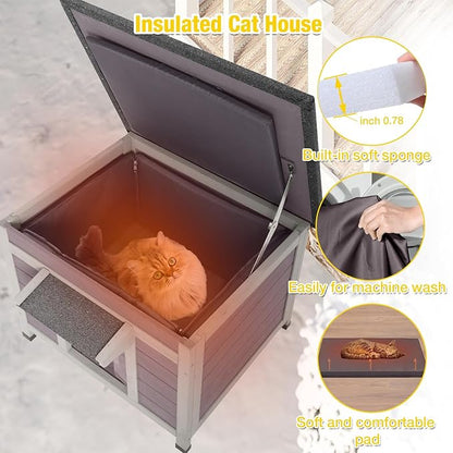 Aivituvin Outdoor Cat House with Insulated Liner Weatherproof Feral Cat Shelter for Winter Outside Kitty Condo