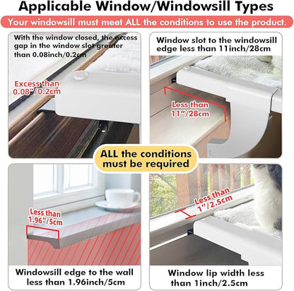 Window Sill Mount Cat Perch for Indoor Cats, One-Step Sliding Clamping Slot Adjustment Cat Hammock with Washable Cover, No Suction Cups Pet Bed for Windowsill & Bedside (Medium)