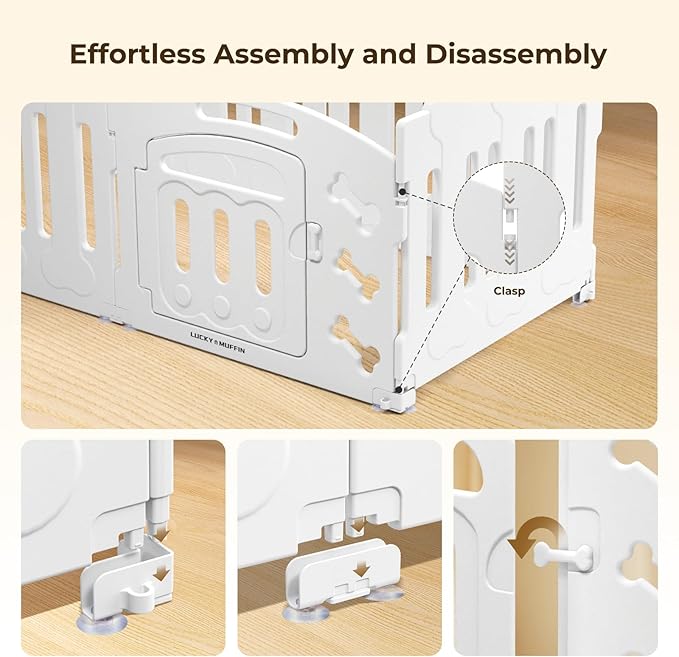 Dog Playpen with Door & Whelping Box, 6-Panel Lightweight Plastic Fence for Small to Medium Pets, Indoor/Outdoor Use, Portable, Durable, Non-Slip, Easy Assembly (White, Regular, 6)