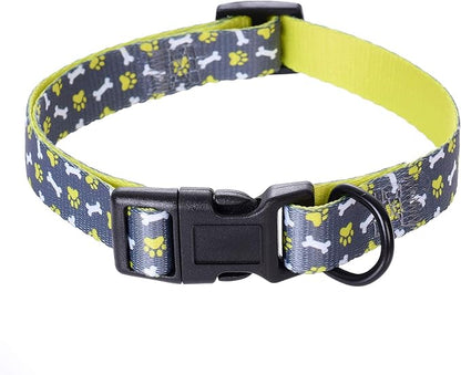 Mile High Life Dog Collar | Cute Puppy Collars | Lightweight Girl Dog Collar | Soft Boy Dog Collars | w Paws Bones Mustache Pattern (Gray, Large)
