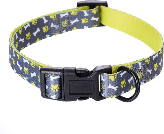 Mile High Life Dog Collar | Cute Puppy Collars | Lightweight Girl Dog Collar | Soft Boy Dog Collars | w Paws Bones Mustache Pattern (Gray, Medium)