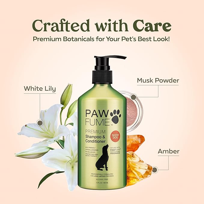 PAWFUME Deshedding Dog Shampoo and Conditioner, Show Dog, 1-Pack  Nourish & Detangle for Silky Soft Coat  Probiotic, Deep-Cleaning, pH-Balanced Formula  Salon-Quality Shampoo for Dogs