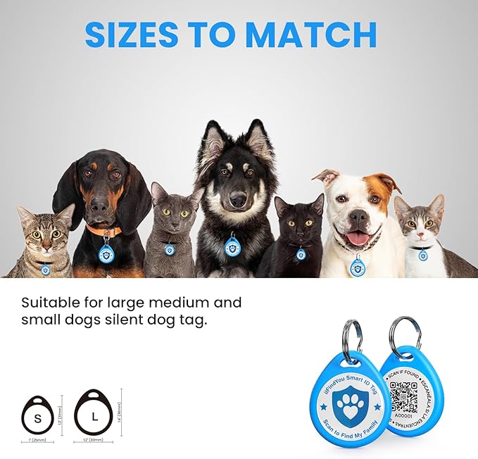 Dog Tags Personalized, QR Code Pet ID Tags for Dog Collar, Online Profile, Scan Location Alerts, Blue