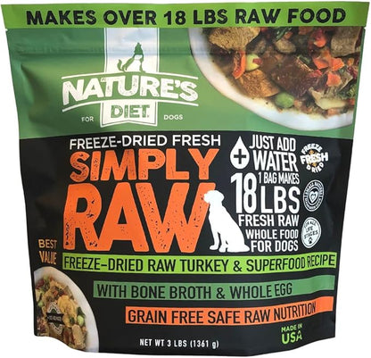 Nature's Diet Simply Raw® Freeze-Dried Raw Whole Food Meal - Makes 18 Lbs Fresh Raw Food With Muscle, Organ, Bone Broth, Whole Egg, Superfoods, Fish Oil Omega 3, 6, 9, Probiotics & Prebiotics (turkey)
